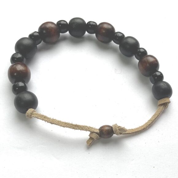 Suede Cord Bracelet with Wood Beads Adjustable Suede Cord 10-13 inches - Picture 6 of 9